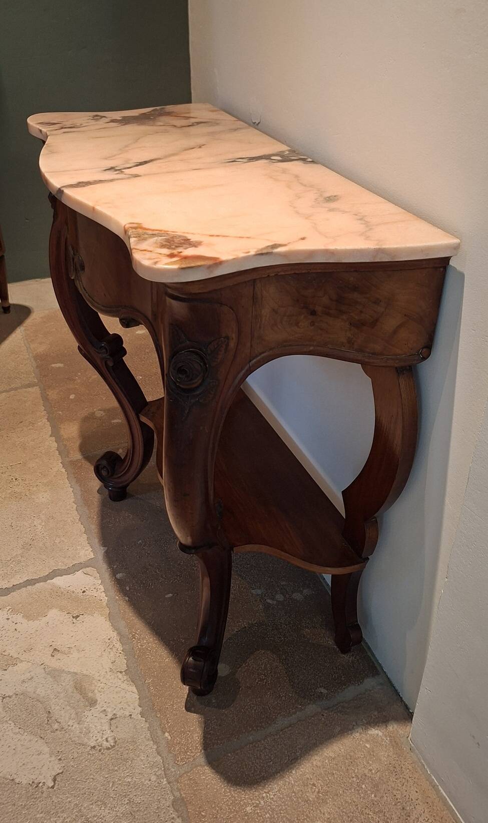 Console Napoleon III mahogany, pink marble top