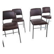 Set of 4 brown leatherette armchair chairs from the 1970s