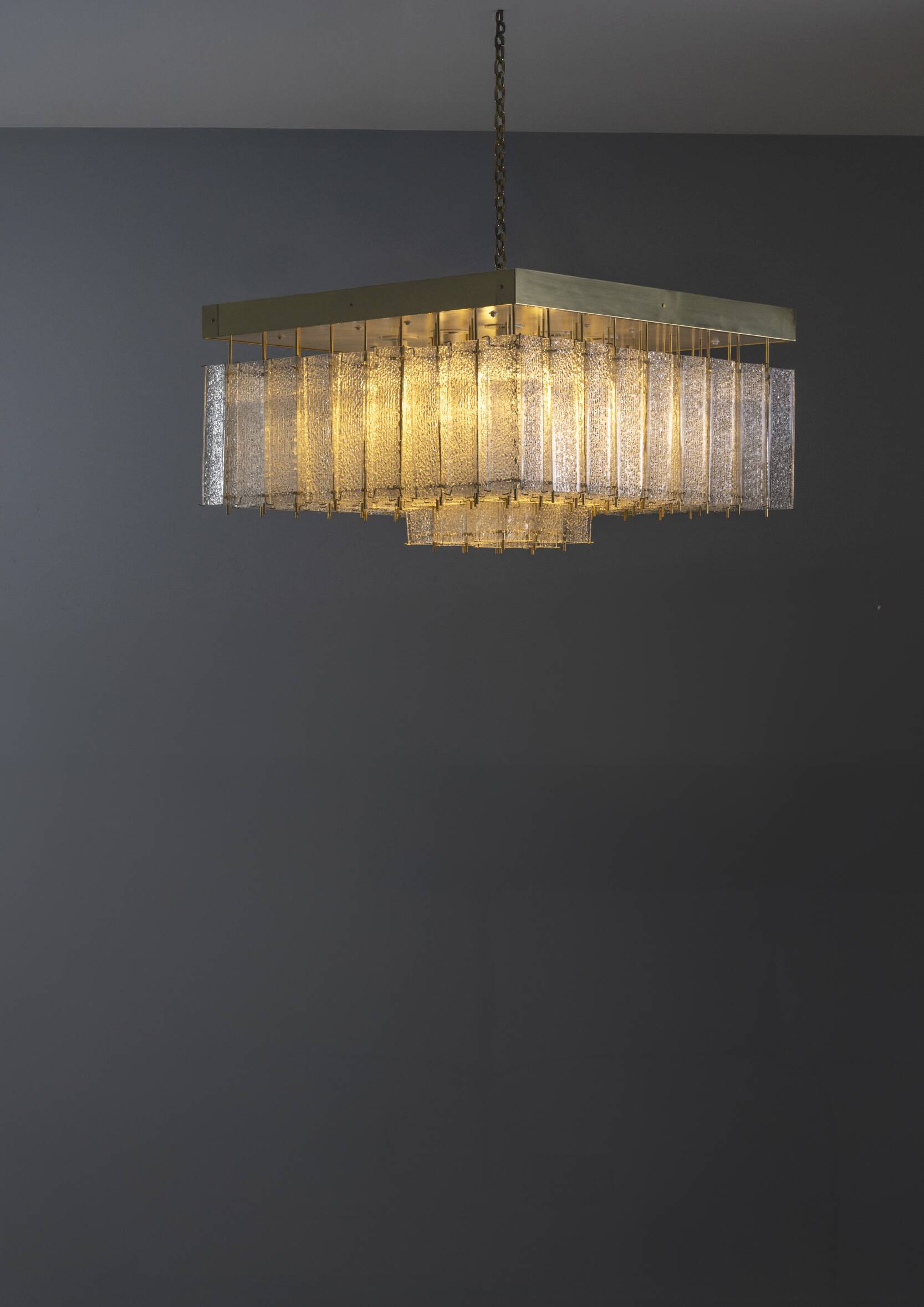 Bohemian flush-mount light in textured glass & brass, 1960s