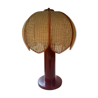 Lampe années 80 abat-jour canné et fut en plastique ABS orange