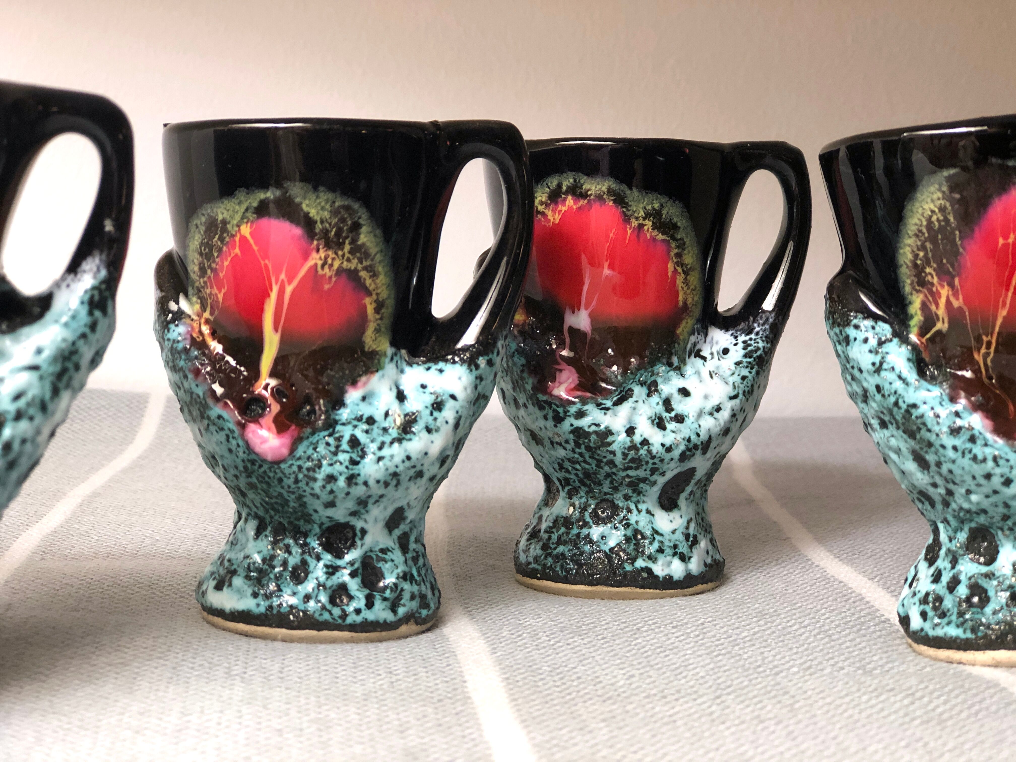 Old coquetiers signed Vallauris Turquoise and Red