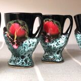 Old coquetiers signed Vallauris Turquoise and Red