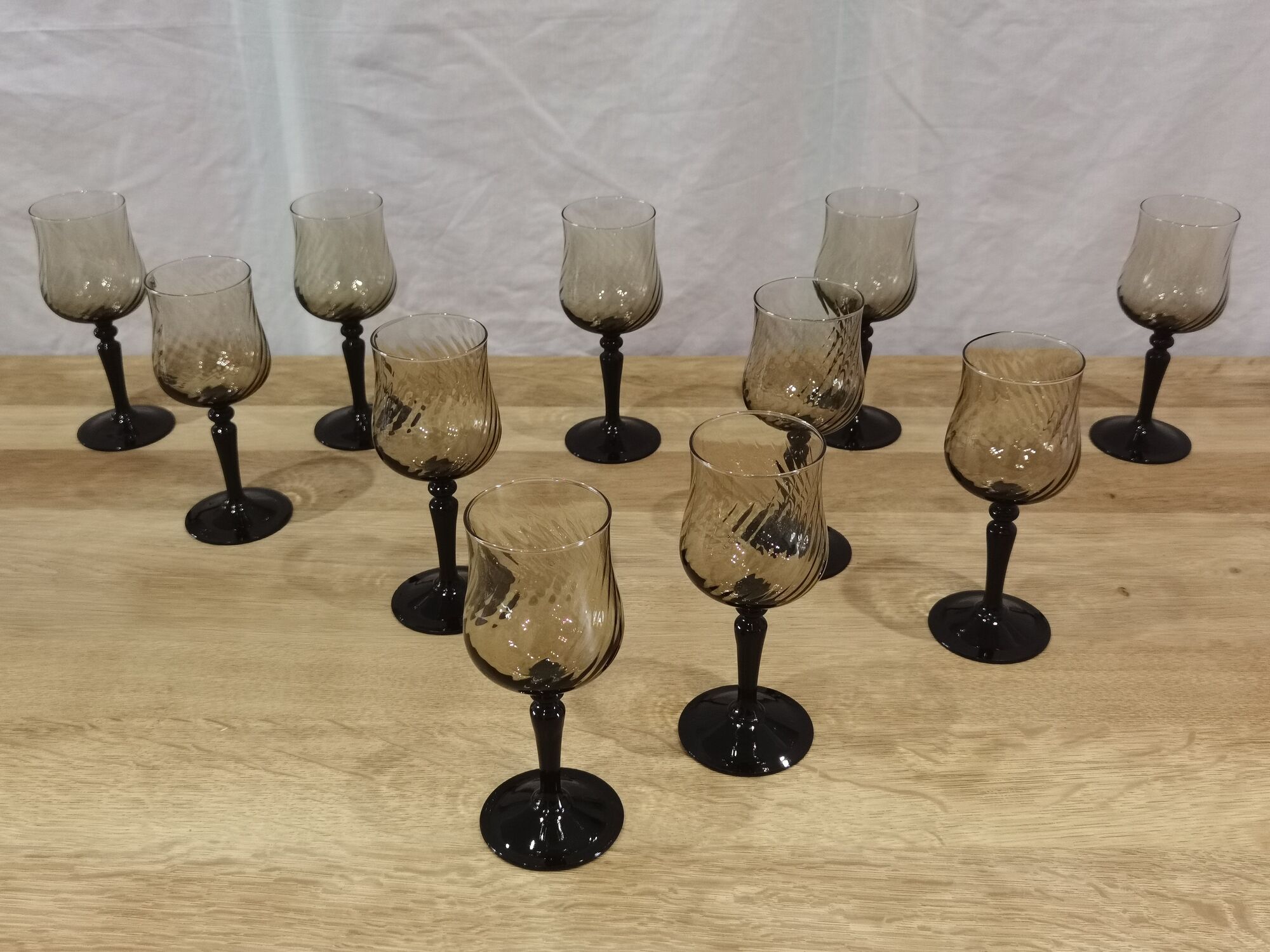 11 vintage black foot smoked twisted water glasses