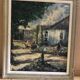 Ancien tableau huile au couteau sur panneau avec cadre bois vintage