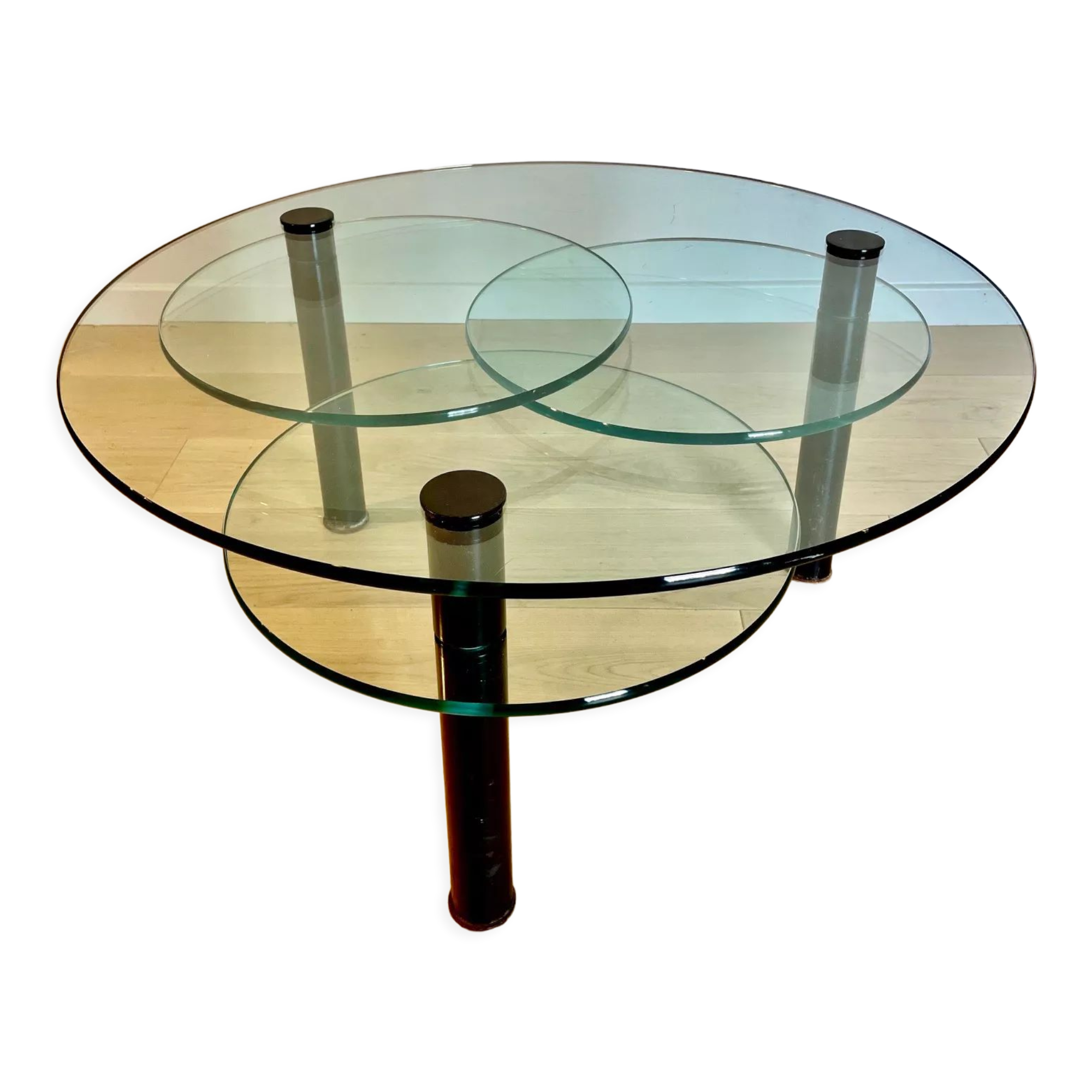 Glass coffee table and black base