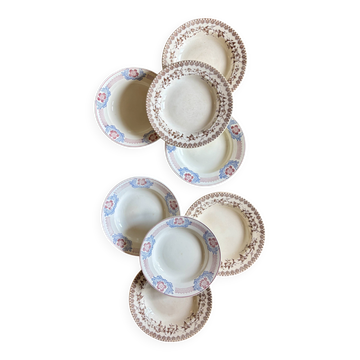 Set of 8 mismatched antique ironstone deep plates (L9)