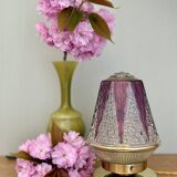 Vintage art deco globe table lamp in clear and purple glass