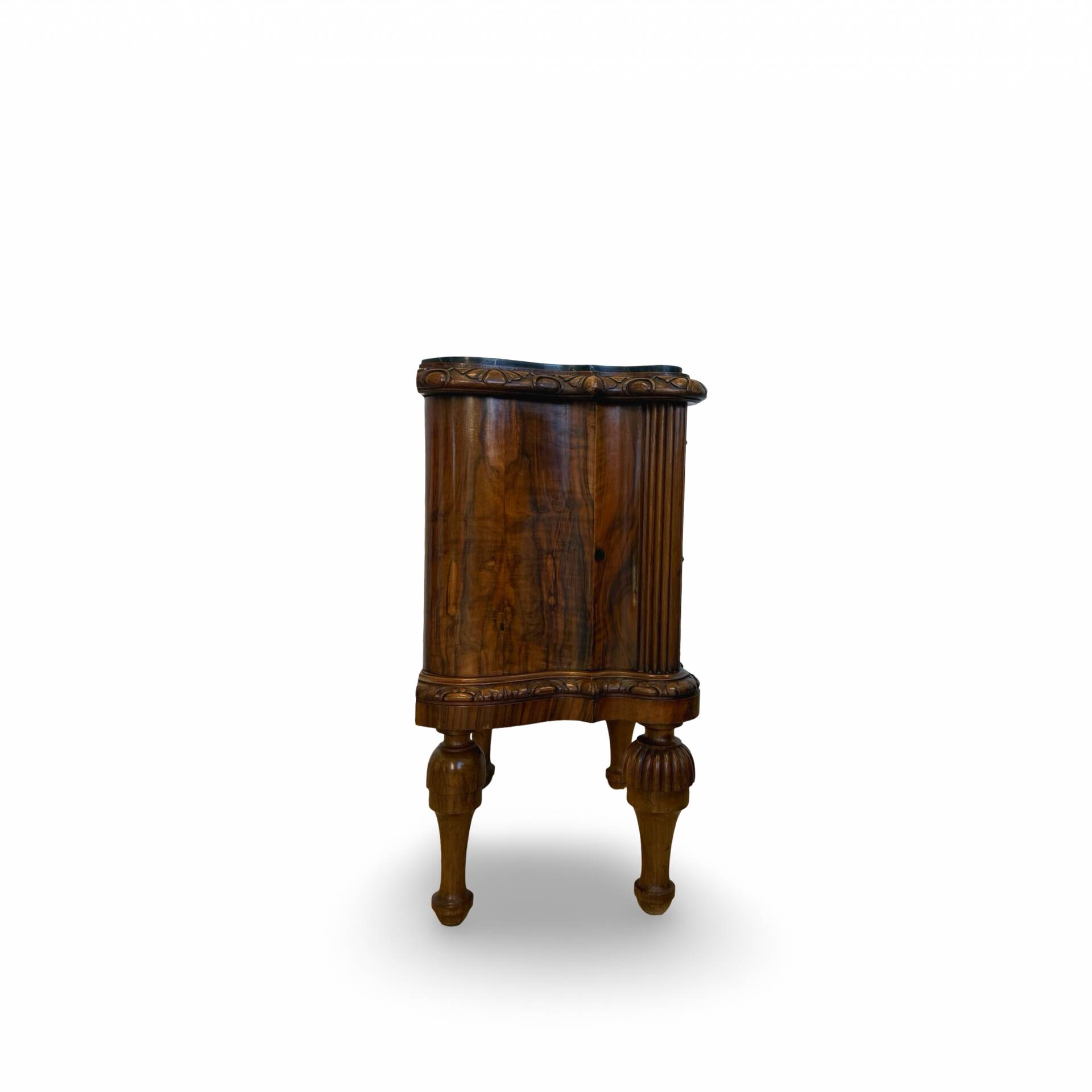 art deco walnut serpentine nightstands, 1920s