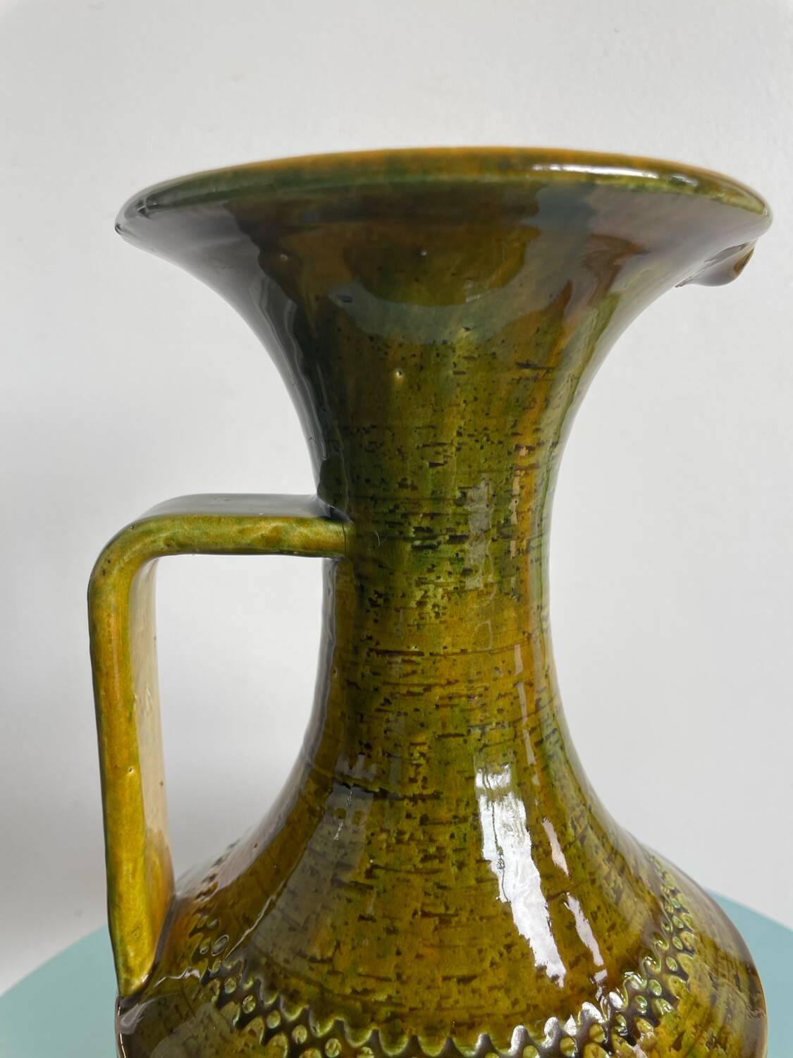 Green and yellow ceramic carafe bitossi italy 1950