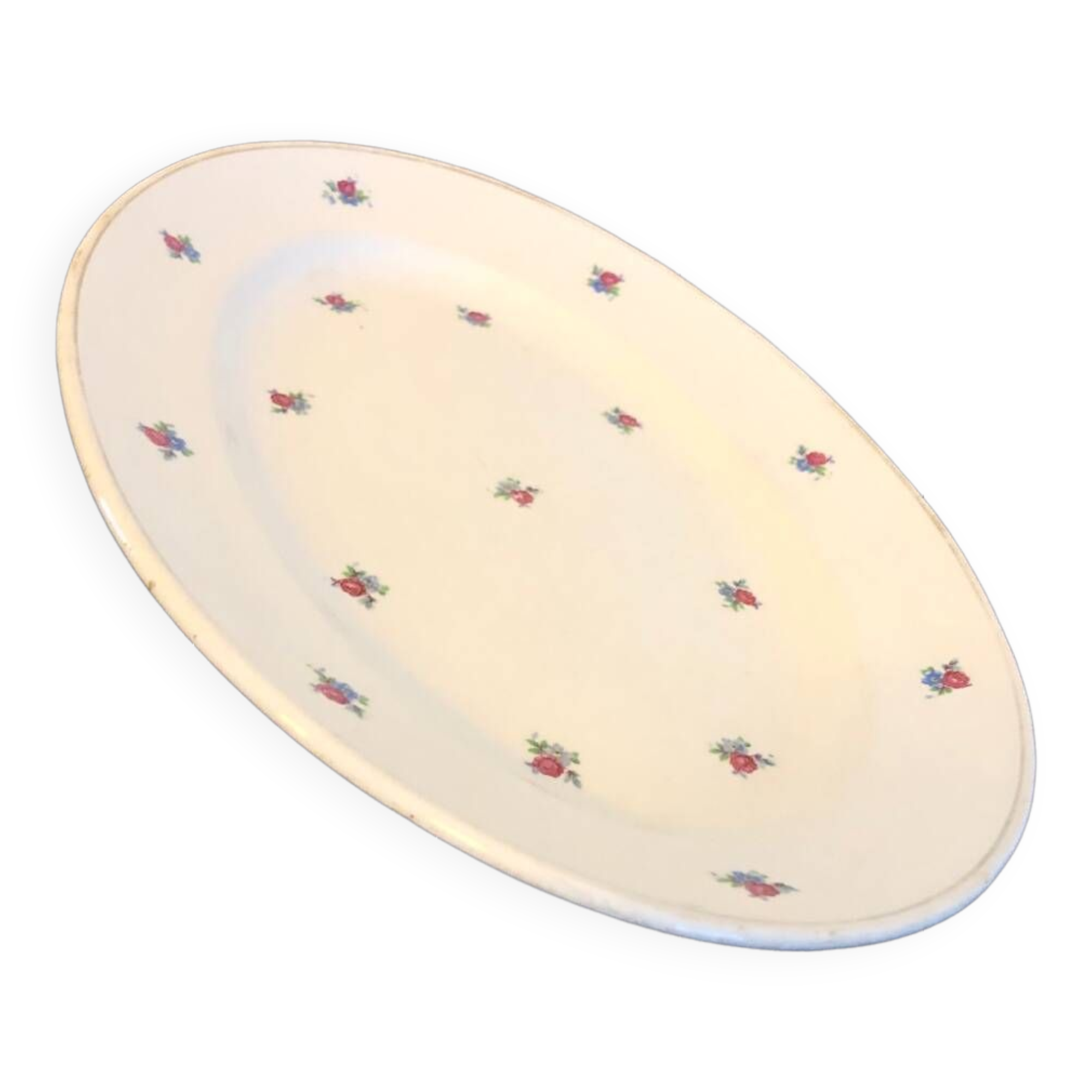 Vintage oval dish in Luneville earthenware with flower patterns