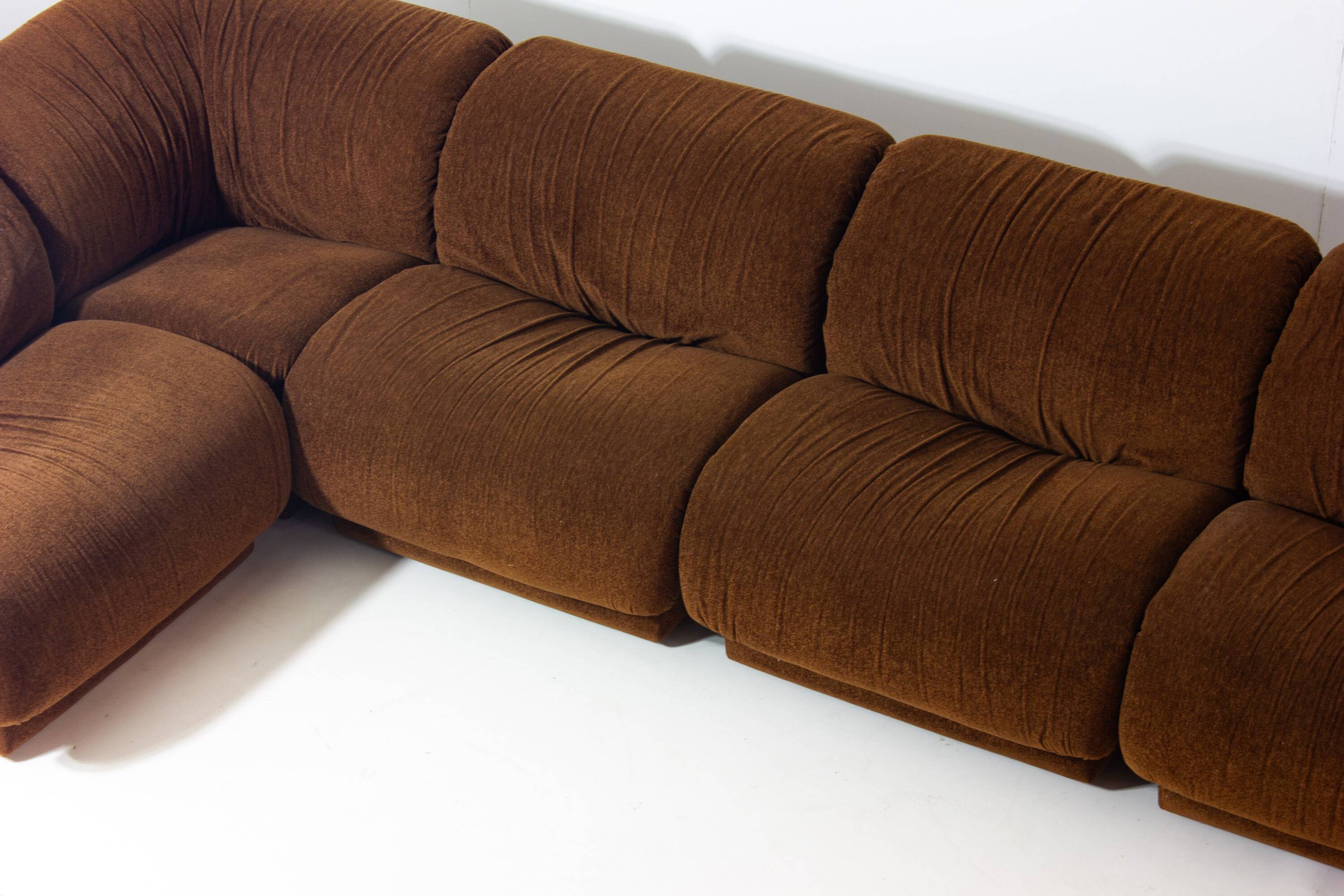 Modular sofa in rust brown velvet by Doimo, 1970s