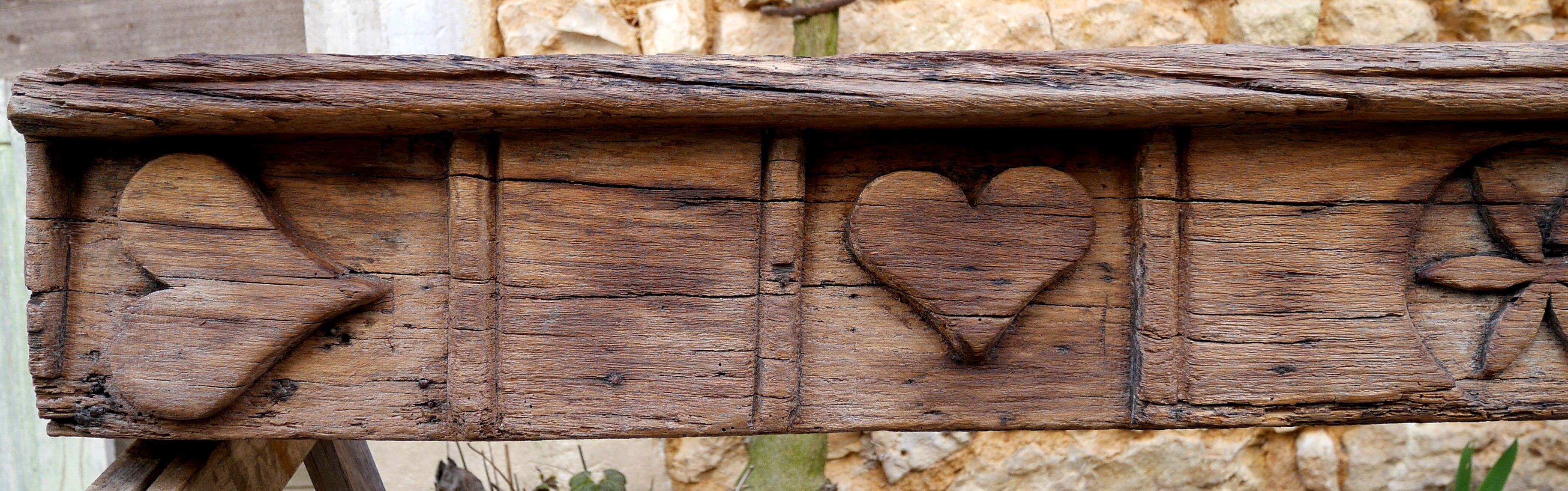 Old pediment beam carved lintel fireplace heart rosette