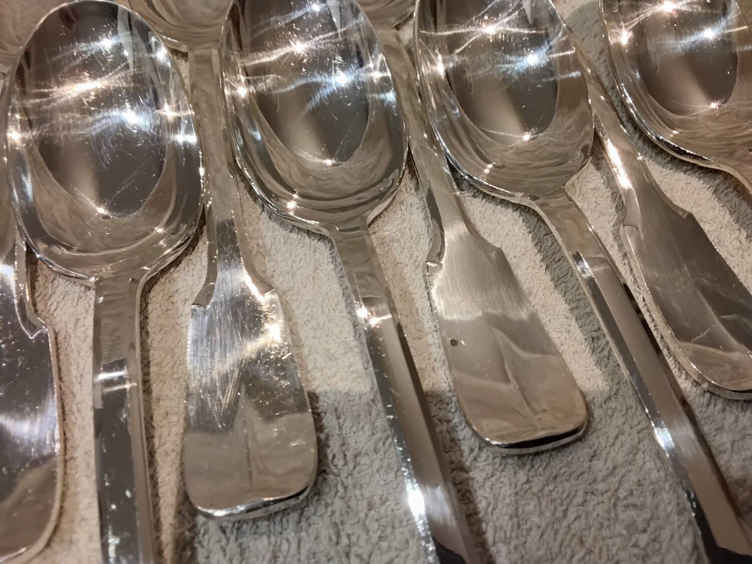 12 silver plated dessert spoons, Francia goldsmith, single-flat, 18.7cm