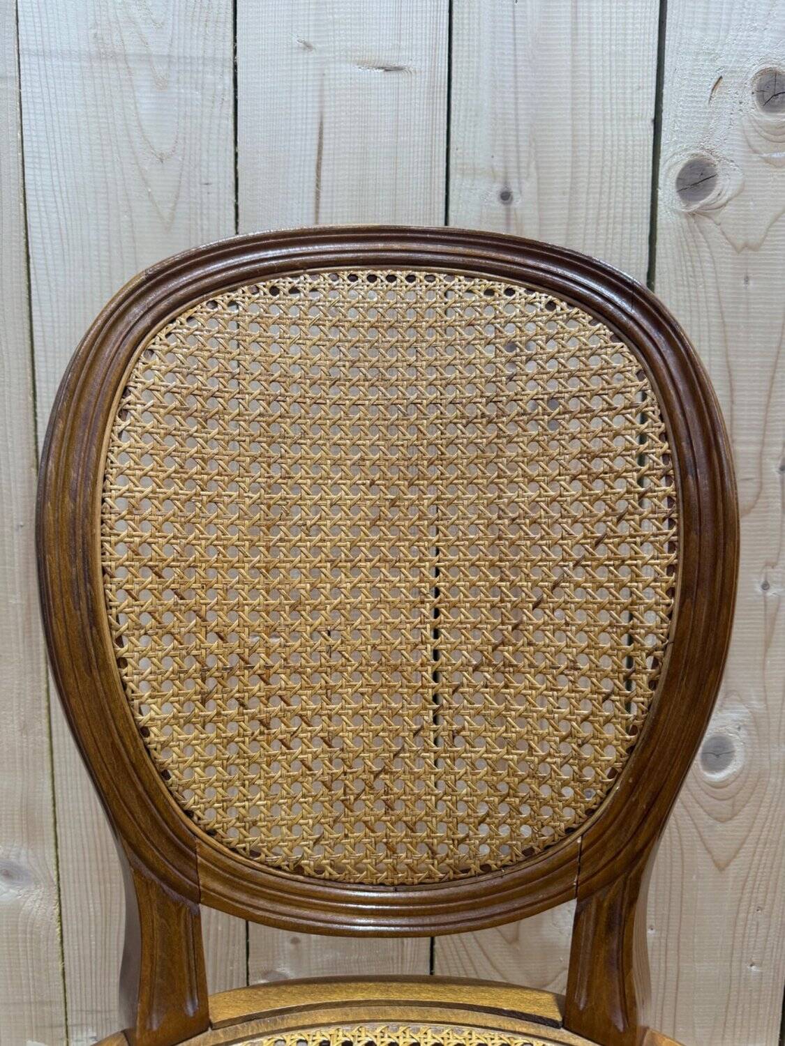 Set of 6 Louis XVI medallion chairs with caning.