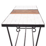 Table basse moderniste, teck et céramique, 1950