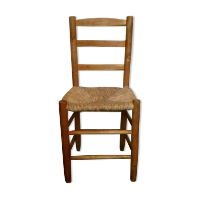 Chaise en bois clair et assise paillée, années 50-60