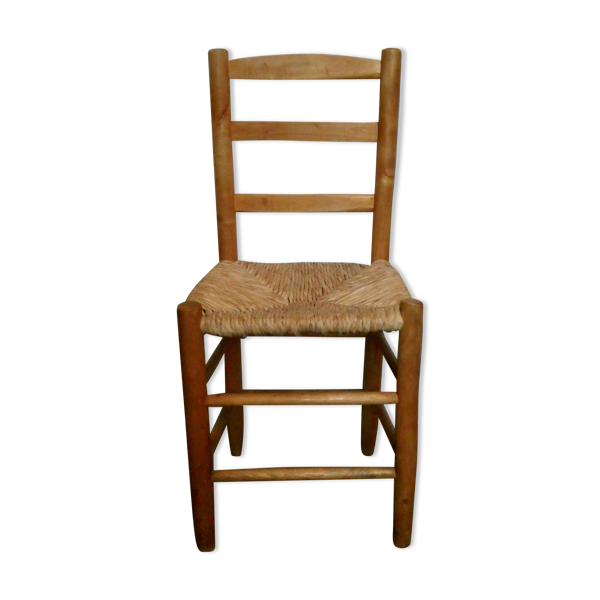 Chaise en bois clair et assise paillée, années 50-60