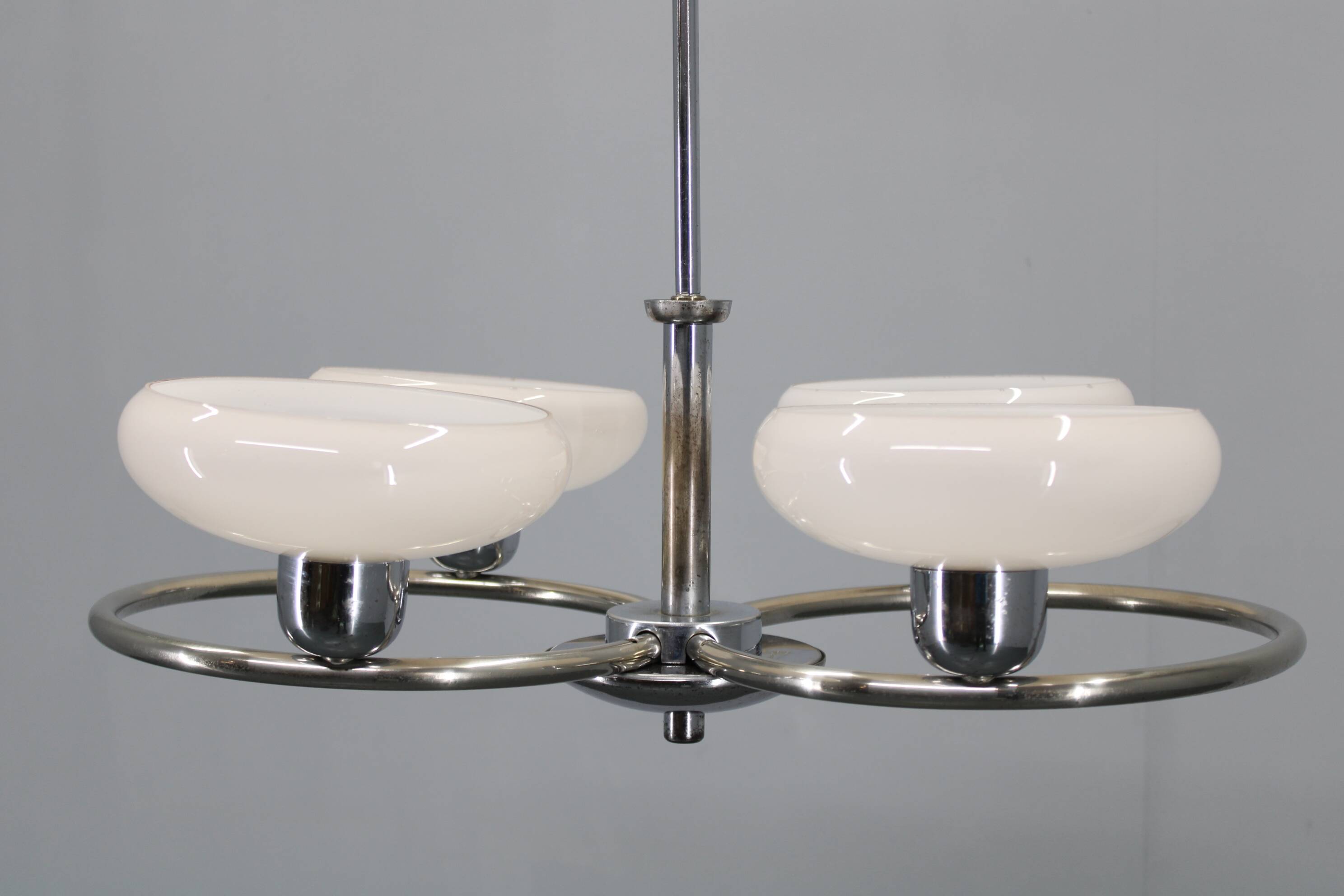 1950s Chrome and Glass Chandelier by Drukov, Czechoslovakia