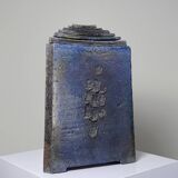 Large triangular raku box, handcrafted, signed, vintage 90s
