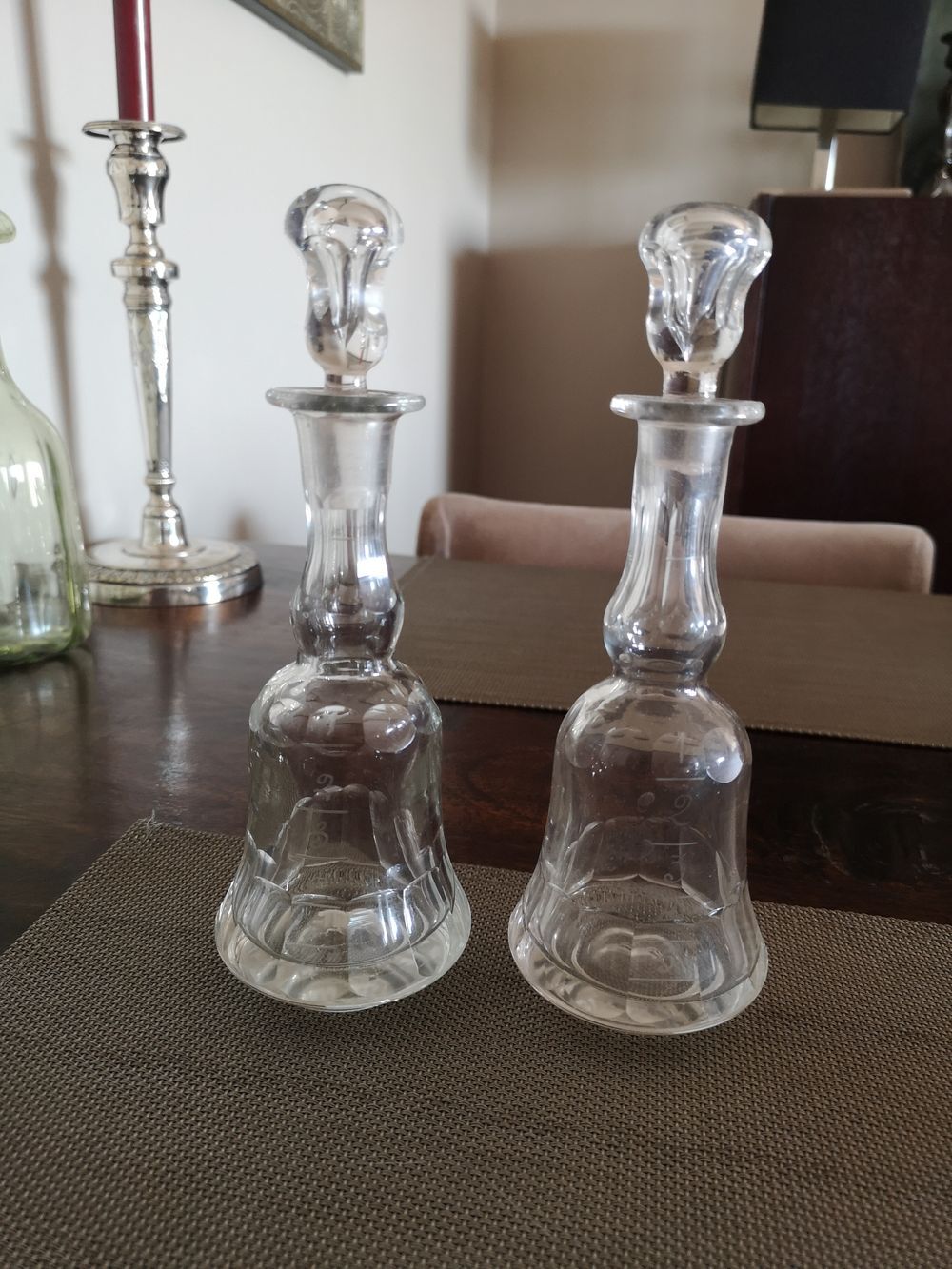 Pair of crystal abstinthe decanters late 19th/early 20th century