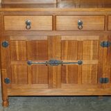 Vintage Robert Mouseman Thompson oak display cabinet with shelves and lighting.