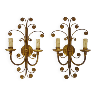 Pair of gold metal wall lights by Li Puma Firenze, Italy, 1960s