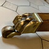 Table tambour 1900  merisier cuir et laiton