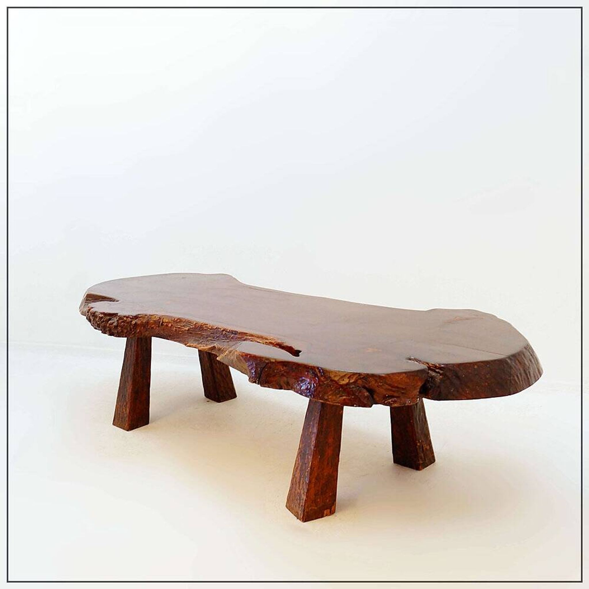 Large brutalist "live edge" mid-century coffee table