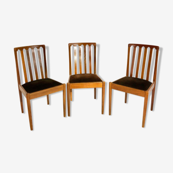 Suite de 3 chaises vintage - velours et bois - style italien