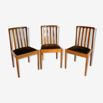 Suite of 3 vintage chairs - Velvet and wood - Italian style