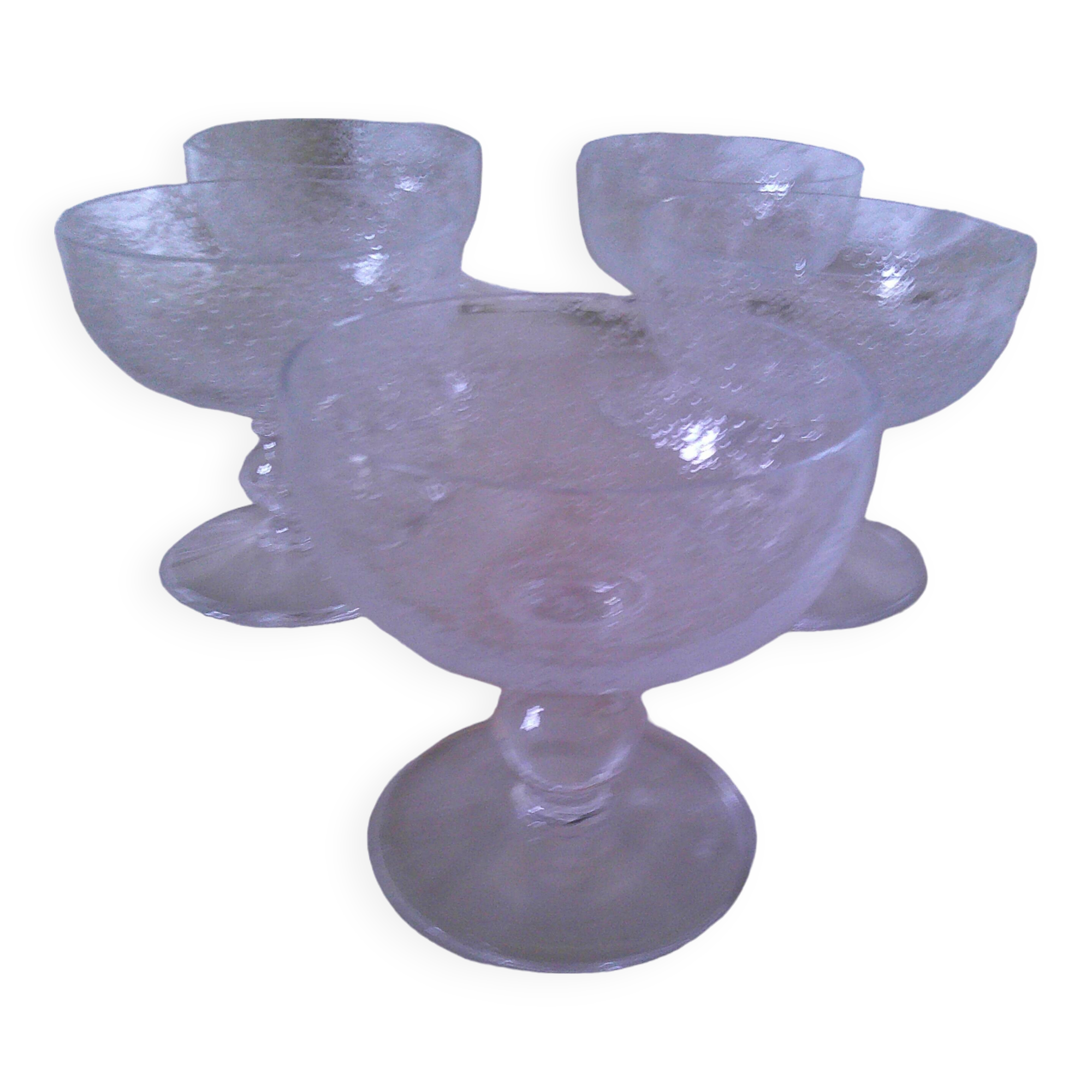 Lot de 5 coupes à glace en verre bullé
