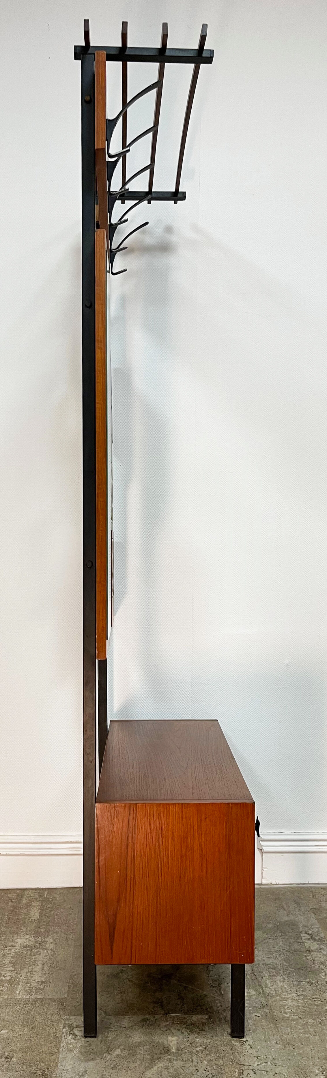 Vintage teak coat holder with teak veneer