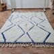 Handmade Beni Ourain Berber Rug with Blue Diamond Lines Pattern – 250x150 cm