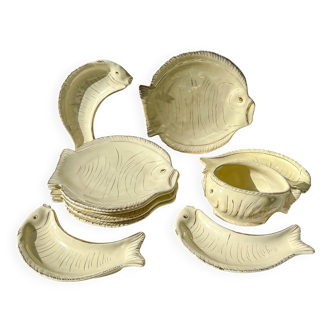 Vintage Italian fish service La Quercia – 1950s ceramic plates & bowls