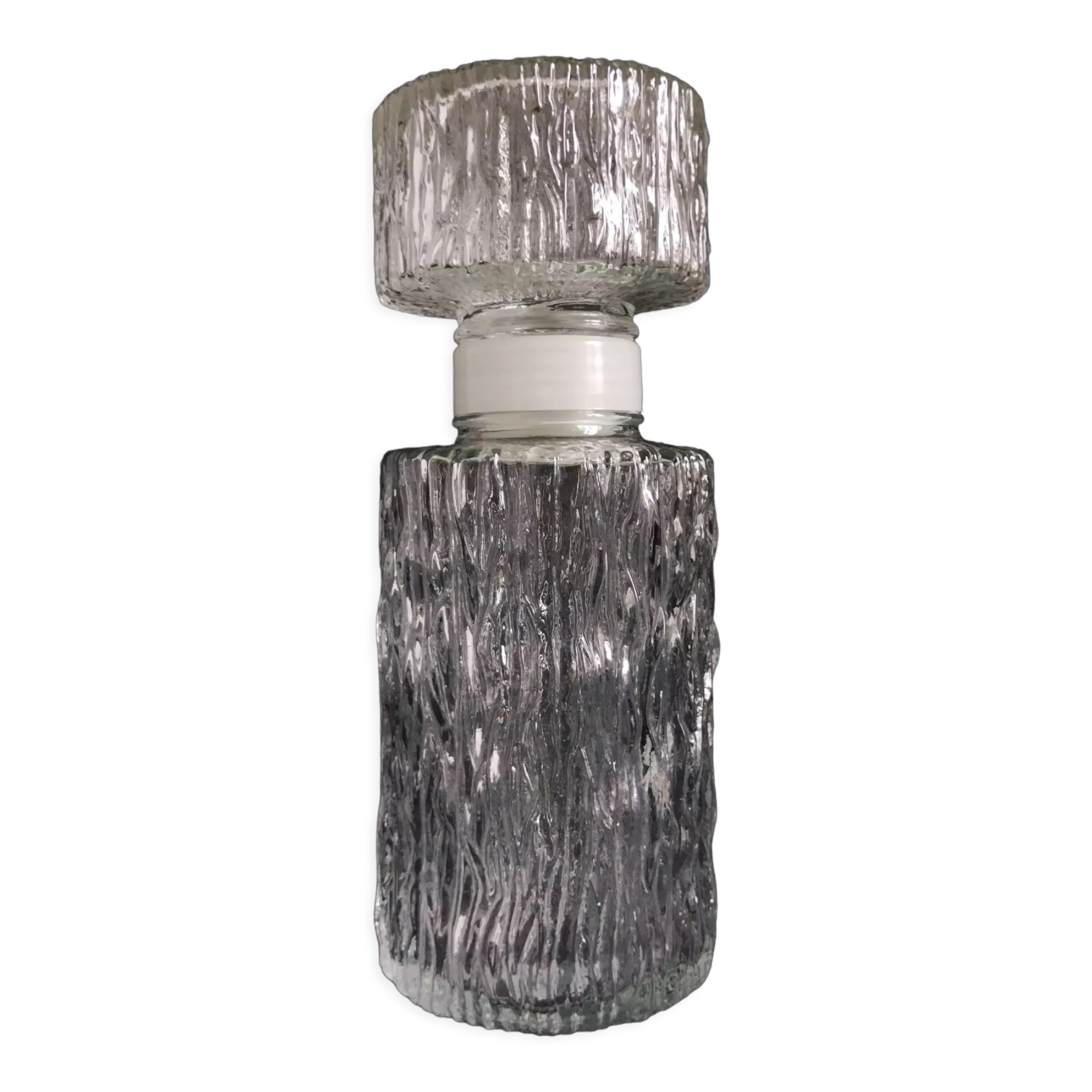 Transparent vintage carafe in pressed glass and its hermetic cap 70's