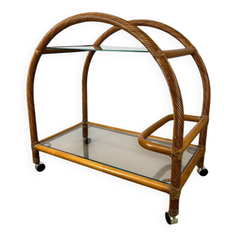 Glass and rattan dessert trolley, bar cart