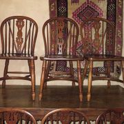 Lot de 6 chaises Windsor à dossier lyre en chêne massif, années 1960