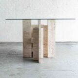 Glass & travertine dining table by Willy Ballez