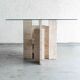 Glass & travertine dining table by Willy Ballez