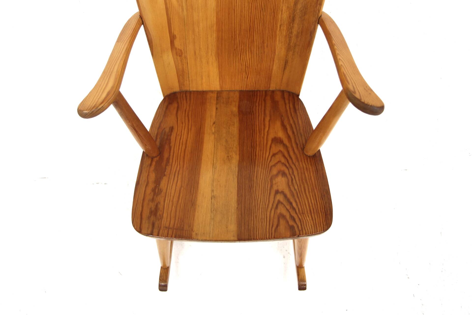 Brutalist pine rocking chair, Göran Malmvall, Svensk Fur, Sweden, 1960