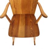 Brutalist pine rocking chair, Göran Malmvall, Svensk Fur, Sweden, 1960