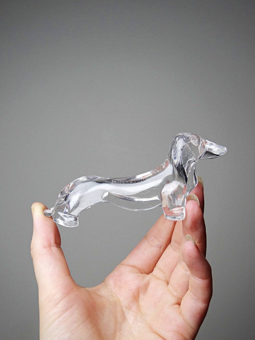 Vintage Gervais Danone knife holders, dachshund design, clear plastic