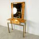 Vintage burl wood console with mirror, 1970s