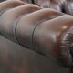 Dark brown cow leather vintage 2-seater Chesterfield sofa in English style