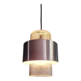 Scandinavian pendant light in grooved transparent glass and brushed aluminum, 1960
