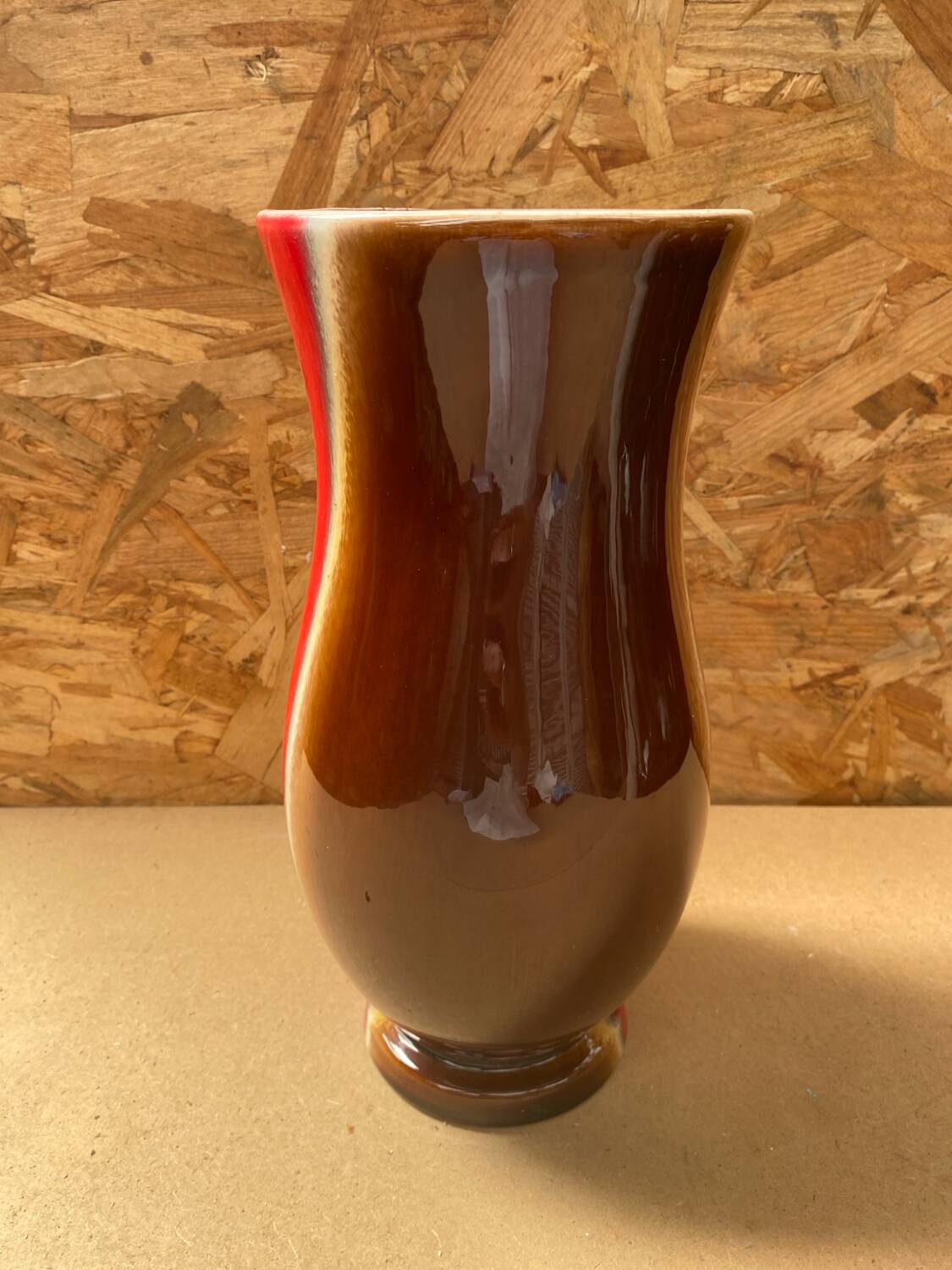 Antique verceram ceramic vase brown red beige vintage