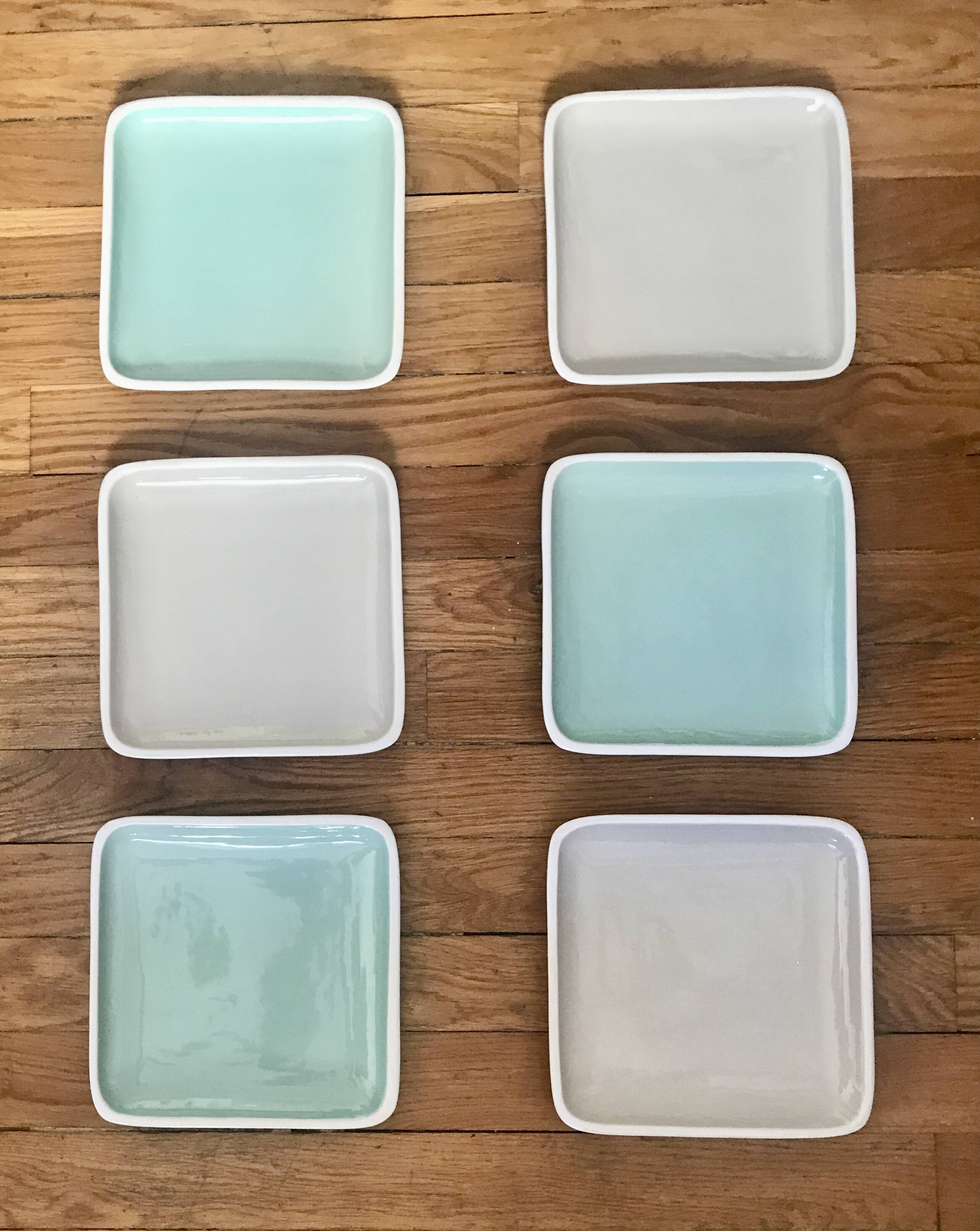 Turquoise and grey square plates
