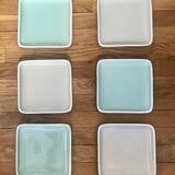 Turquoise and grey square plates
