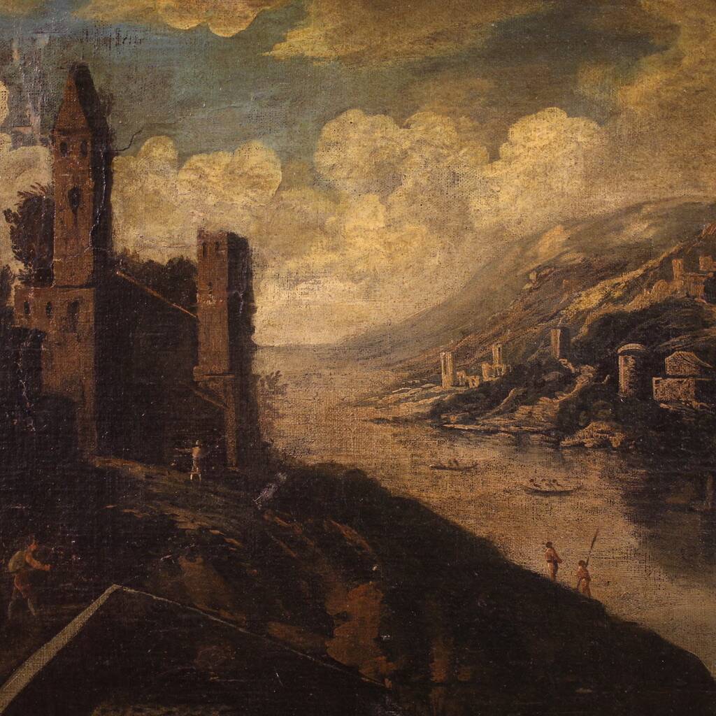 Antique Italian landscape painting from the 18th century
