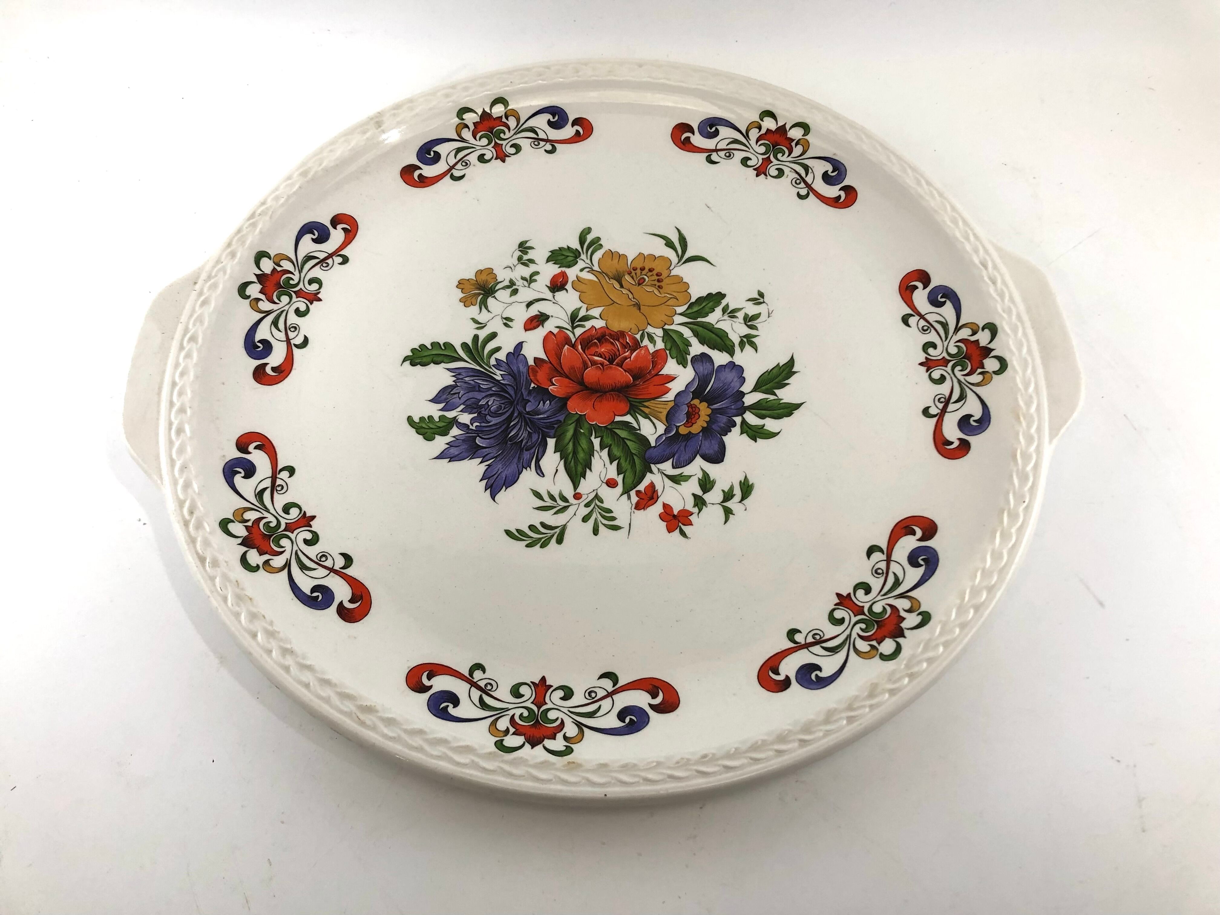 Round dish cake pie vintage flower Moulin des Loups model Derby